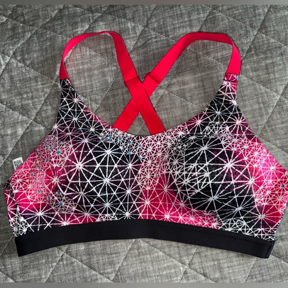 Geometric Pink and Black Sports Bra